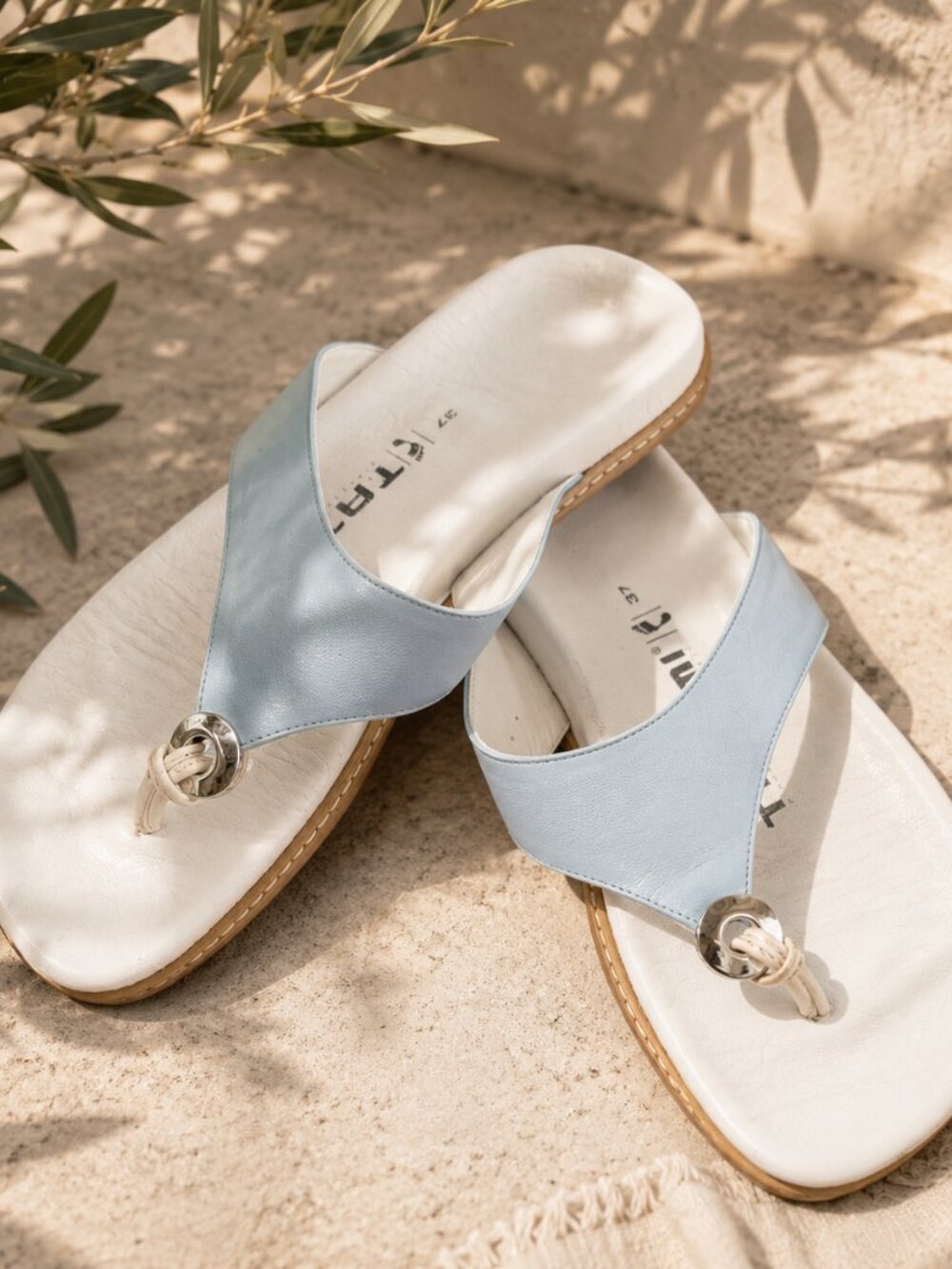 Light Blue Thong Sandals with Silver Ring Accent
